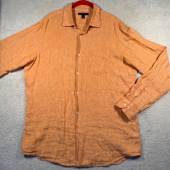Y2K Banana Republic Classic Mens 100% Linen Shirt Orange Long Sleeve L 16 - 16.5 - Picture 1 of 7